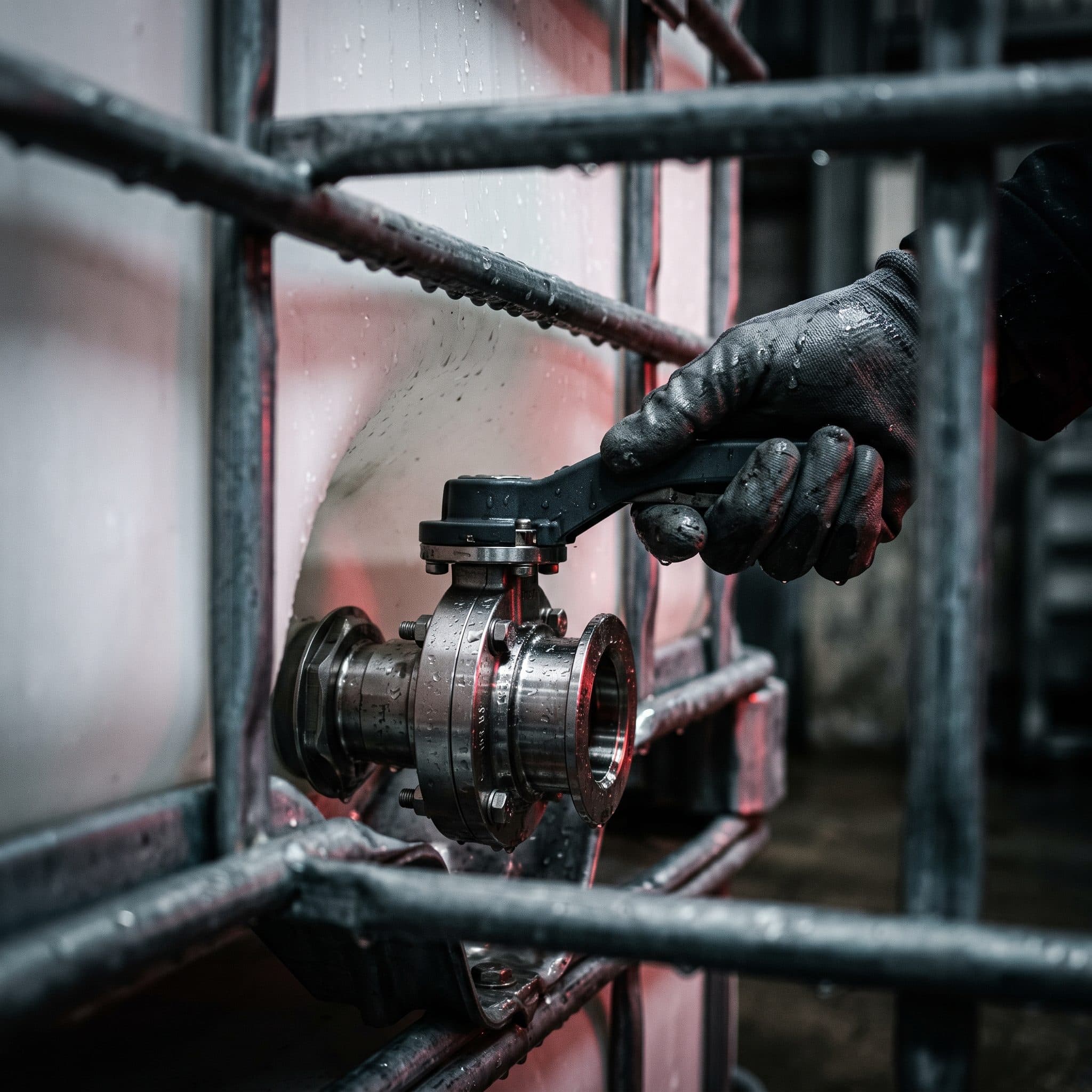 Technician examining an IBC tote valve